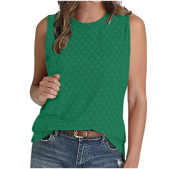 Women's Trendy Tank Tops Plus Size Sleeveless Crew Neck Lightweight Tops & Blouses Summer Casual Basic Shirts for Women Green L