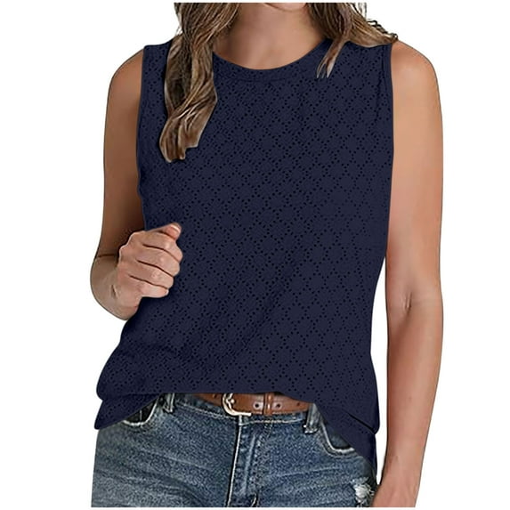 Women's Trendy Tank Tops Plus Size Sleeveless Crew Neck Lightweight Tops & Blouses Summer Casual Basic Shirts for Women Navy M
