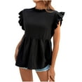 thumbnail image 1 of Women's Trendy Tops Summer Mock Neck Ruffle Sleeve Pleated Babydoll Shirts Casual Loose Solid Color Tank Top (XS, Black), 1 of 6