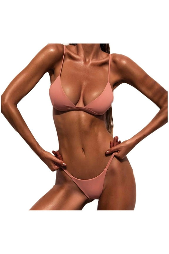 Black and Friday Women's Trendy Triangle Brazilian Bikini Set Push Up Padded Swimsuit Beach Bathing Suit Triangle Brazilian Bikini Set Pink S