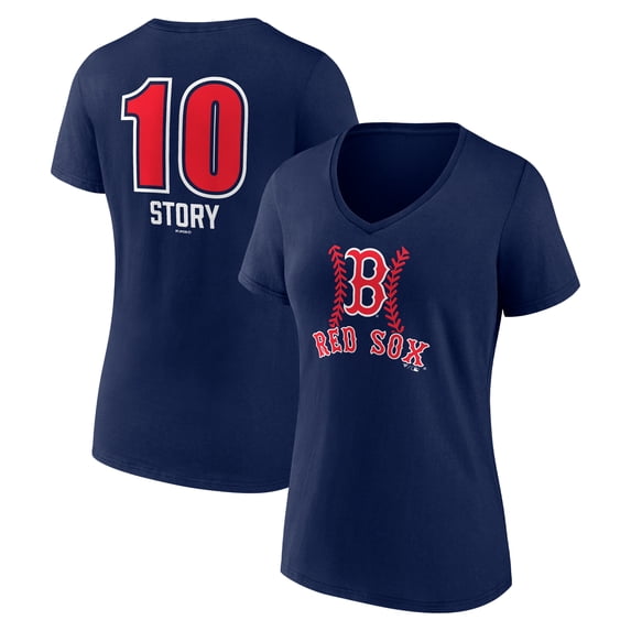 Women's Trevor Story Navy Boston Red Sox Fastball Player Name & Number V-Neck T-Shirt
