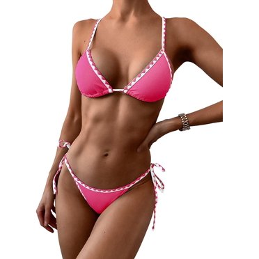 Women's Triangle Bikini Floral String Bikini Set Two Piece Swimsuit Bathing Suits