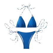 Women's Triangle Bikini Set Halter String Two Piece Swimsuit Brazillian Bathing Suit Cheeky Cute Swimwear Blue,M