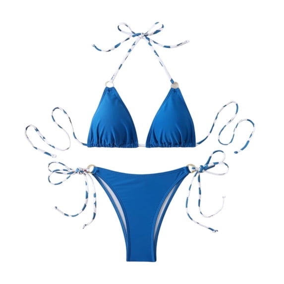 Women's Triangle Bikini Set Halter String Two Piece Swimsuit Brazillian Bathing Suit Cheeky Cute Swimwear (Blue,M)