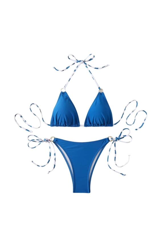 Women's Triangle Bikini Set Halter String Two Piece Swimsuit Brazillian Bathing Suit Cheeky Cute Swimwear (Blue,M)