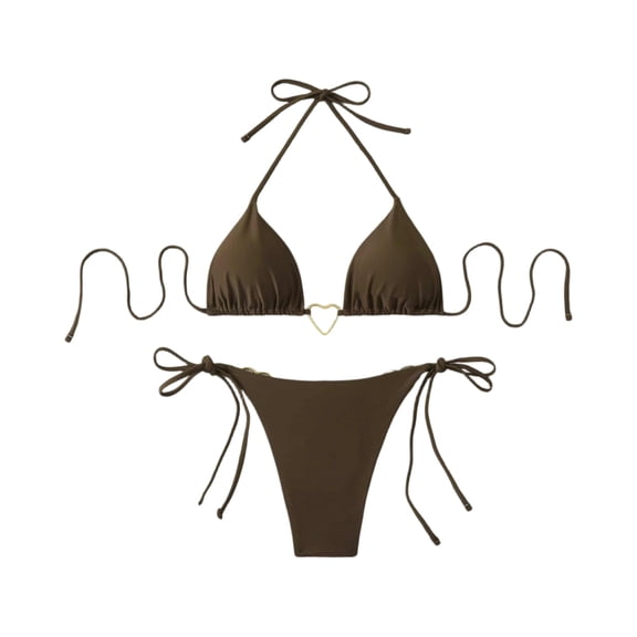 Women's Triangle Bikini Set Halter String Two Piece Swimsuit Brazillian Bathing Suit Cheeky Cute Swimwear (Brown,S)