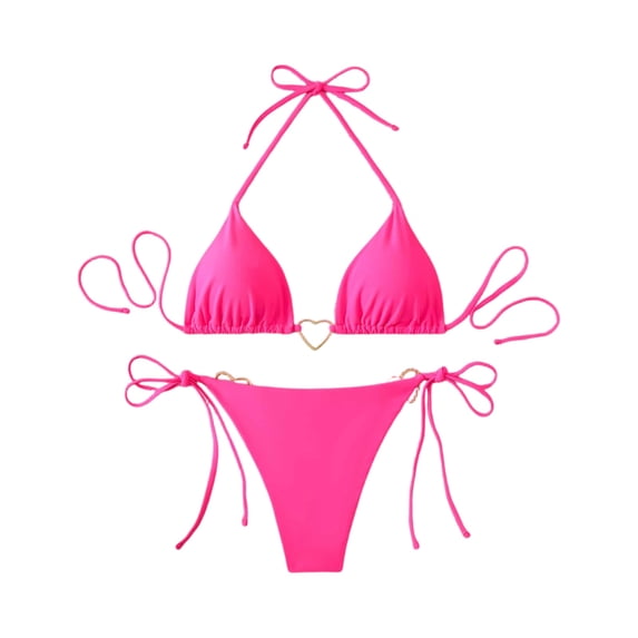 Women's Triangle Bikini Set Halter String Two Piece Swimsuit Brazillian Bathing Suit Cheeky Cute Swimwear (Pink,M)
