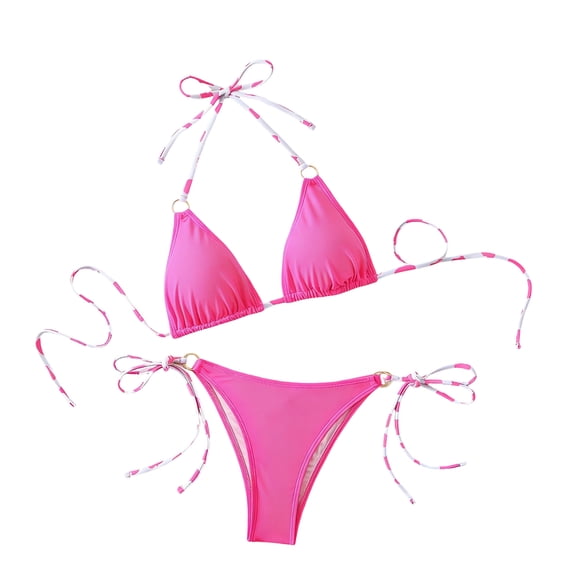 Women's Triangle Bikini Set Halter String Two Piece Swimsuit Brazillian Bathing Suit Cheeky Cute Swimwear (Pink,S)