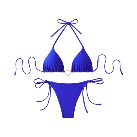 Women's Triangle Bikini Set Halter String Two Piece Swimsuit Brazillian Bathing Suit Cheeky Cute Swimwear (Royal Blue,L)