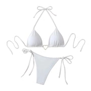 Women's Triangle Bikini Set Halter String Two Piece Swimsuit Brazillian Bathing Suit Cheeky Cute Swimwear White,L
