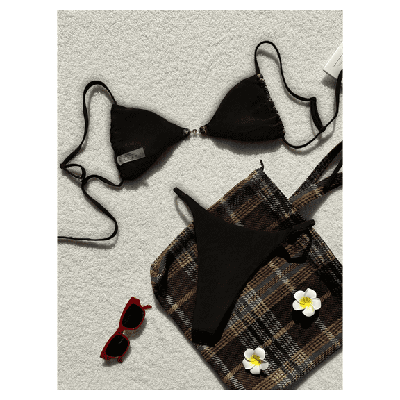 Women's Triangle Bikini Set Sexy String Swimsuit - Spaghetti Strap Two Piece Bathing Suit for Women, Adjustable Halter Top & Low Waist Bottom, Summer Beach Swimwear