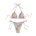 thumbnail image 1 of Women's Triangle Bikini Sets Floral Ruched String Swimsuits Two Piece Swimwear Bathing Suits Beachwear, 1 of 3