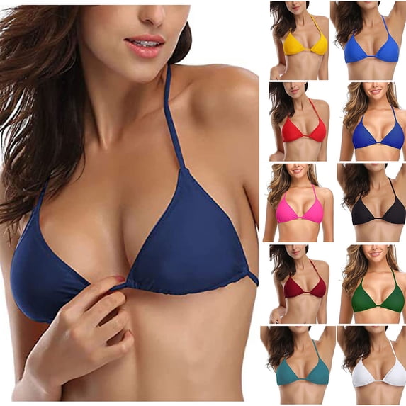 Women's Triangle Bikini Top Push up Padded Halter String Bathing Suits Top