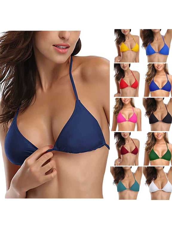 Women's Triangle Bikini Top Push up Padded Halter String Bathing Suits Top