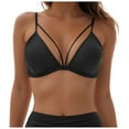 thumbnail image 1 of Women's Bikini Top V Neck Triangle Top Crisscross Back Self Tie Spaghetti Straps, 1 of 5