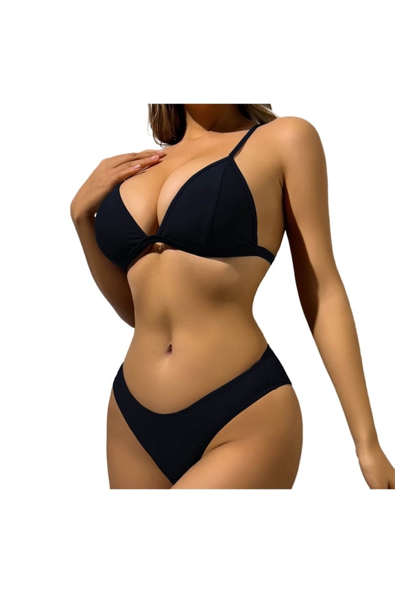 Women's Triangle Bikini Top Ribbed Push up Padded Halter String Bathing Suits Top