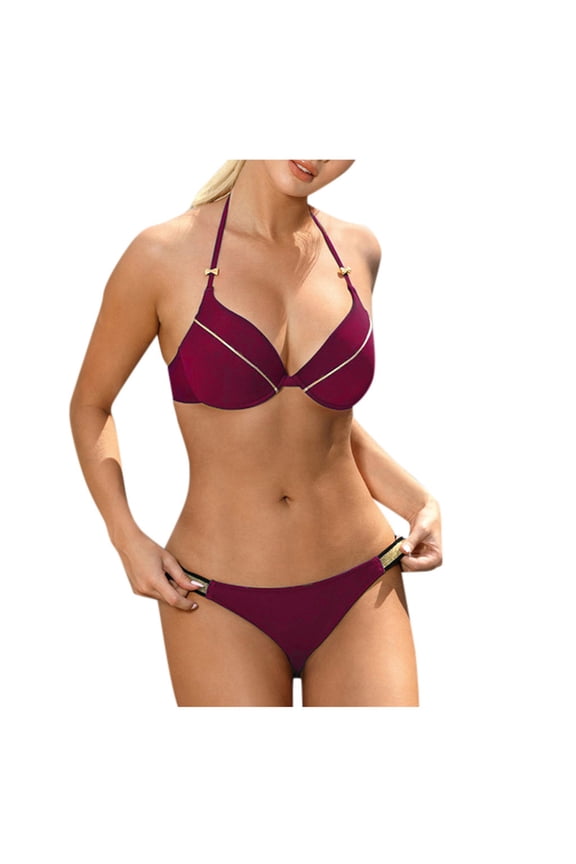 Women's Triangle Halter Bikini Swimsuit Top Tie Back Padded String Solid Beach Bathing Suit Top