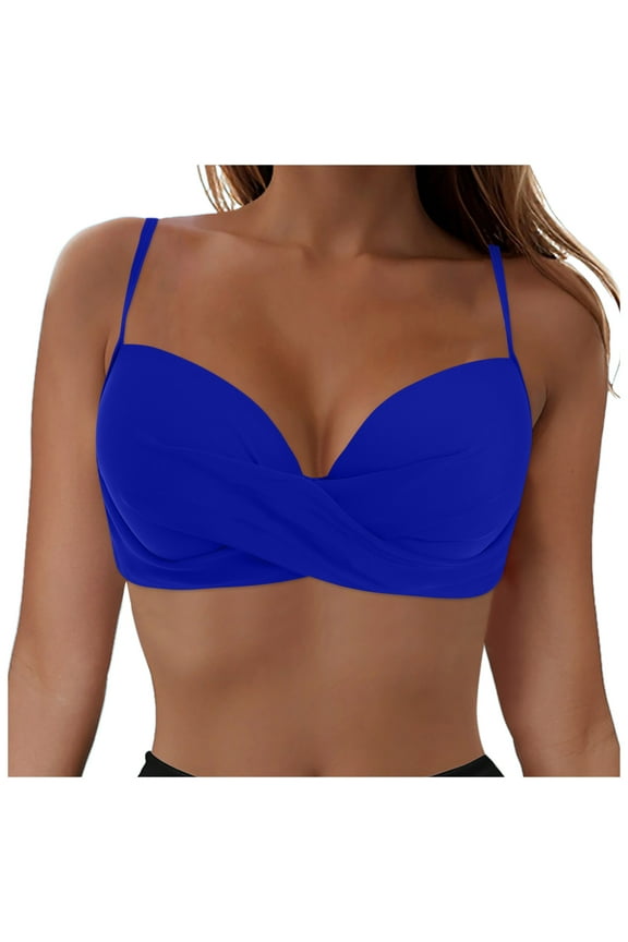 Women's Triangle Halter Bikini Swimsuit Top Tie Back Padded String Solid Beach Bathing Suit Top