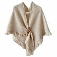 thumbnail image 1 of Women's Triangle Knotted Shawl Wraps Knitted Sweater Scarf Cardigan Cape Beige One Size, 1 of 4