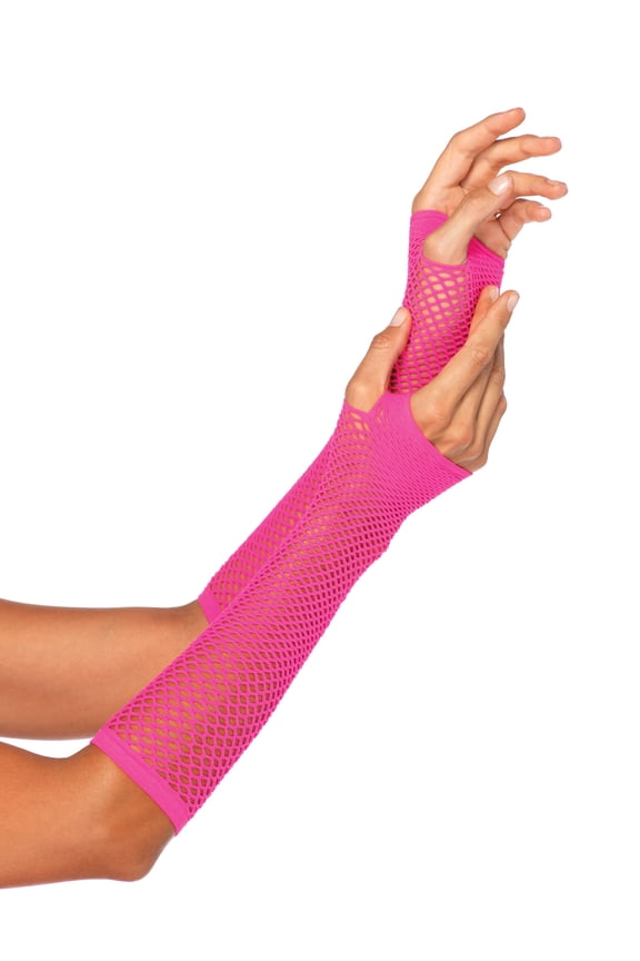 Women's Triangle Net Fingerless Gloves, Neon Pink, One Size