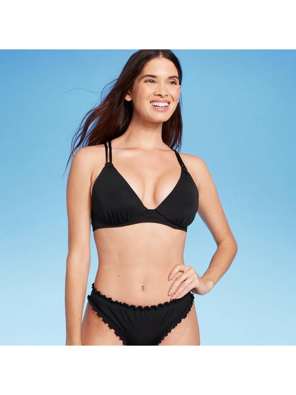 Women's Triangle Push-up Tunneled Strap Bikini Top - Shade & Shore Black 32B