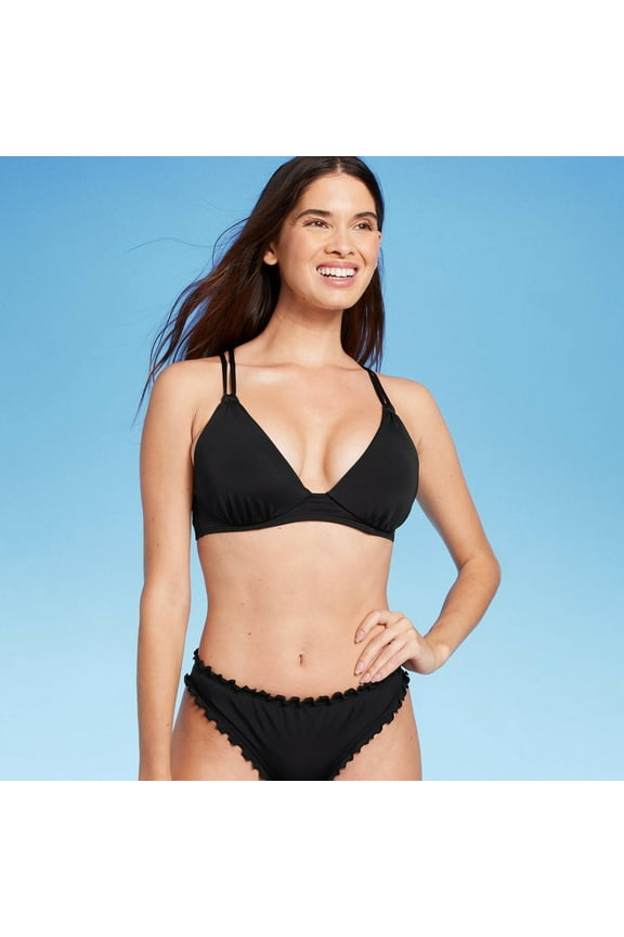 Women's Triangle Push-up Tunneled Strap Bikini Top - Shade & Shore Black 32B