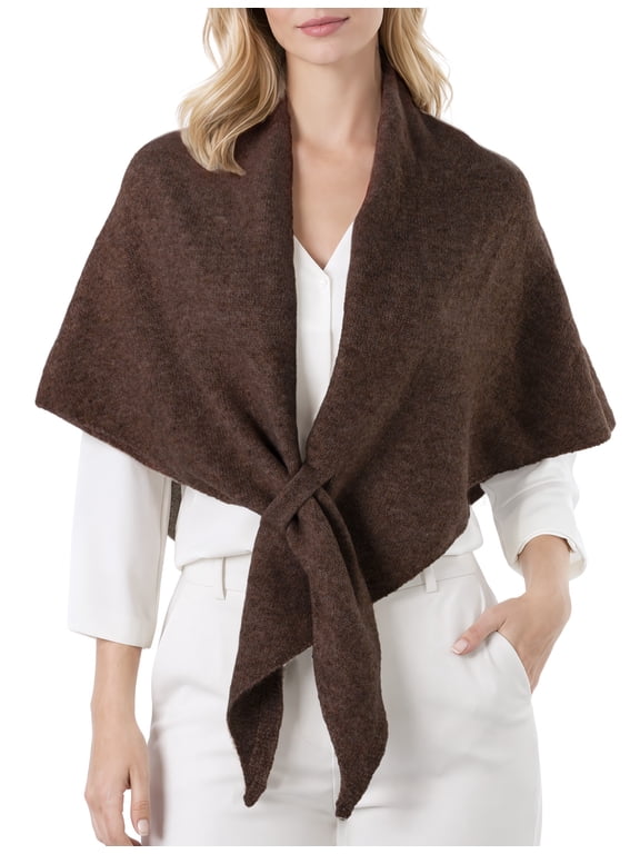 Women's Triangle Shawl Cape Poncho, Soft Knitted Wool Blend Shoulder Wrap, Warm Versatile Fall Winter Outfit, 72.8 x 29.5 in, Brown
