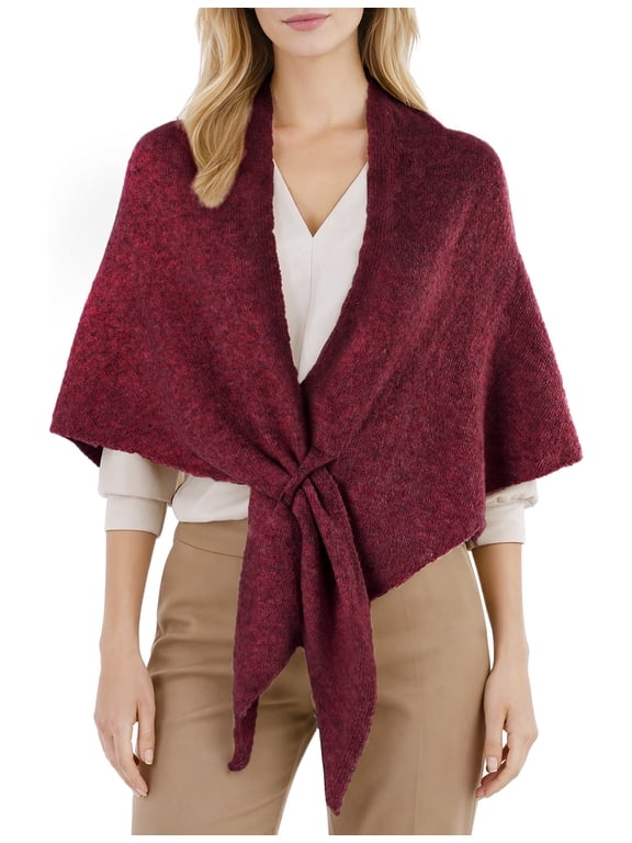 Women's Triangle Shawl Cloak, Knitted Soft Warm Wool Blend Wrap, Versatile Wine Red Cape Wrap, 72.8 x 29.5 in for Autumn Winter