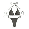 thumbnail image 1 of Women's Triangle String Bikini Set Tie Side Two Piece Swimsuit Cute Halter Bathing Suit Grey L, 1 of 4
