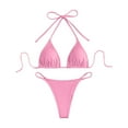 thumbnail image 1 of Women's Triangle String Bikini Set Tie Side Two Piece Swimsuit Cute Halter Bathing Suit Pink XS, 1 of 4