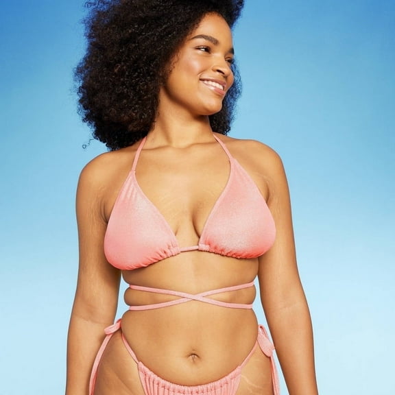 Women's Triangle Wrap Bikini Top, Pink Lurex XS