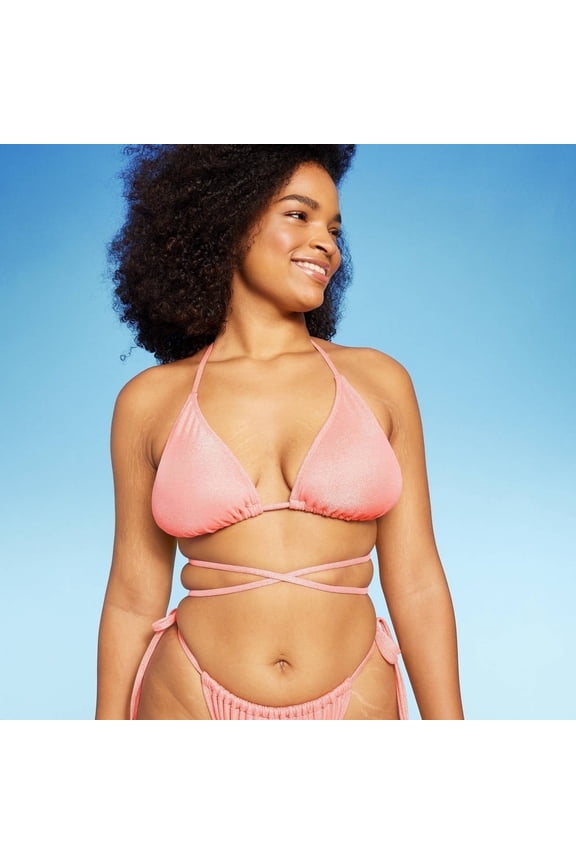 Women's Triangle Wrap Bikini Top, Pink Lurex XS