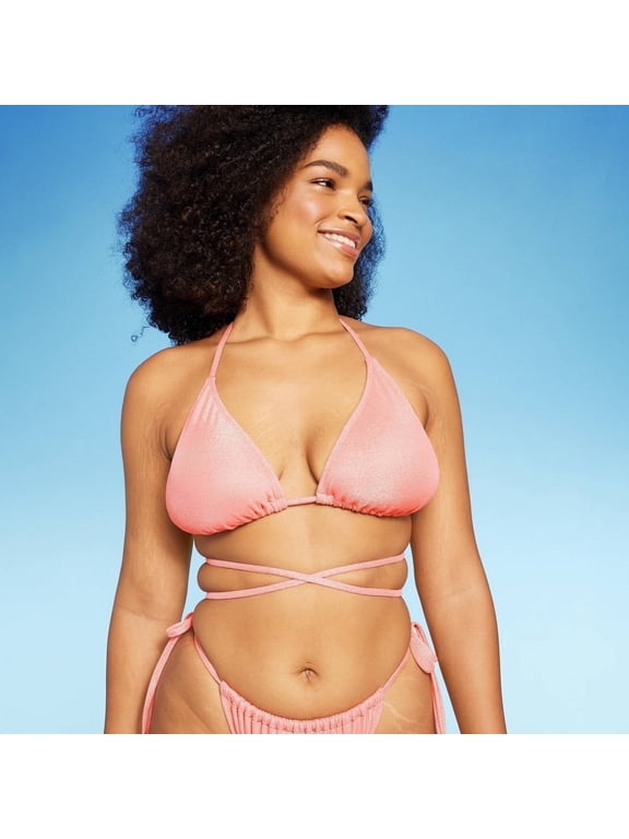 Women's Triangle Wrap Bikini Top, Pink Lurex XS
