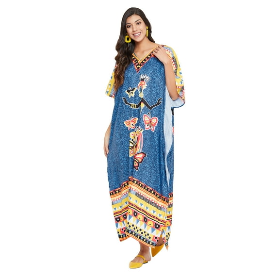 Women's Tribal Print Plus Size Kaftans Dress Polyester Long Maxi Kimono for Ladies Casual Nightwear Gypsy Caftan Dresses Online