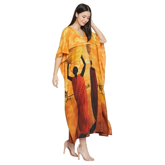 Women's Tribal Print Plus Size Kaftans Dress Polyester Long Maxi Kimono for Ladies Casual Nightwear Gypsy Caftan Dresses Online