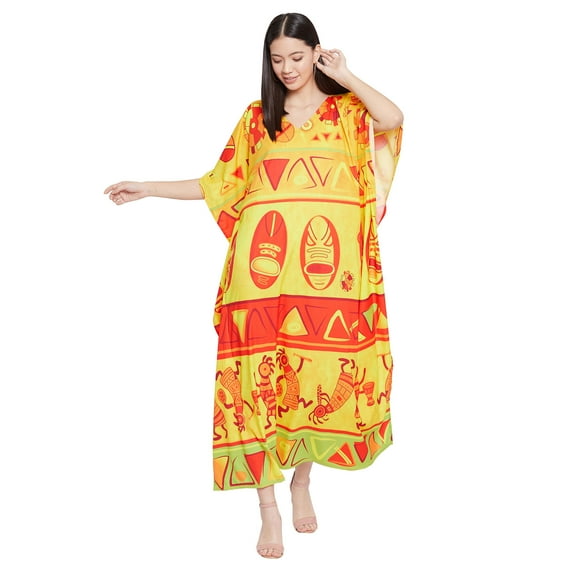 Women's Tribal Print Plus Size Kaftans Dress Polyester Long Maxi Kimono for Ladies Casual Nightwear Gypsy Caftan Dresses Online
