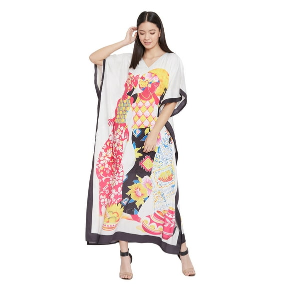 Women's Tribal Print Plus Size Kaftans Dress Polyester Long Maxi Kimono for Ladies Casual Nightwear Gypsy Caftan Dresses Online