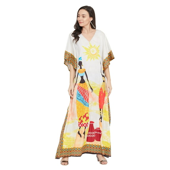 Women's Tribal Print Plus Size Kaftans Dress Polyester Long Maxi Kimono for Ladies Casual Nightwear Gypsy Caftan Dresses Online