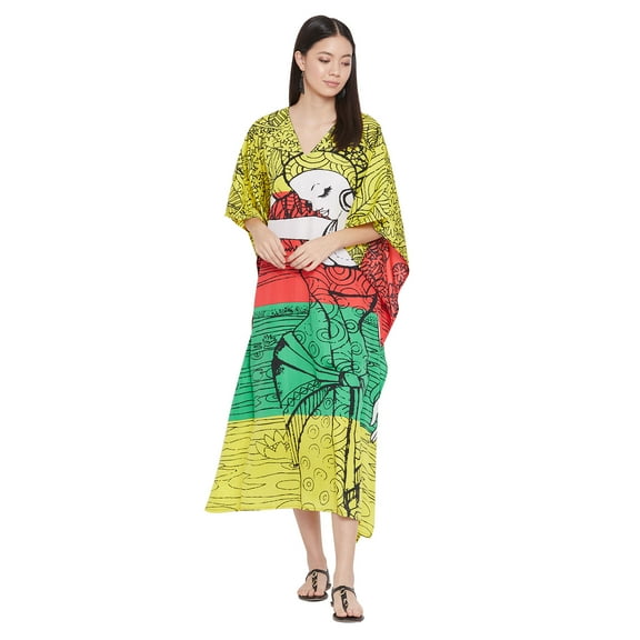 Women's Tribal Print Plus Size Kaftans Dress Polyester Long Maxi Kimono for Ladies Casual Nightwear Gypsy Caftan Dresses Online