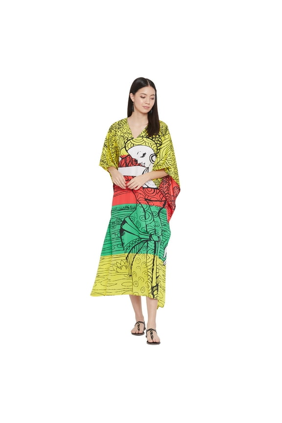 Women's Tribal Print Plus Size Kaftans Dress Polyester Long Maxi Kimono for Ladies Casual Nightwear Gypsy Caftan Dresses Online