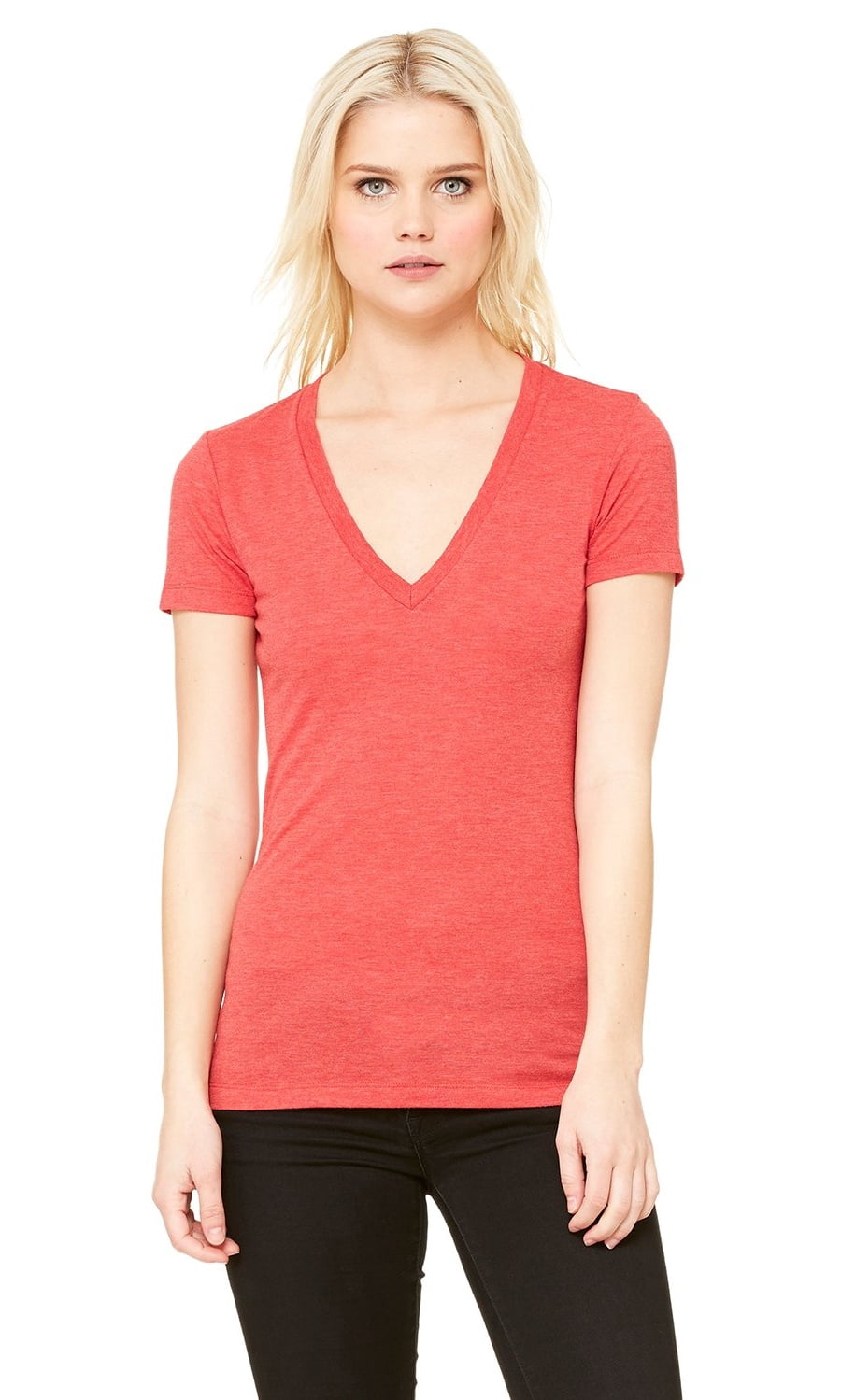 Women's Triblend Short-Sleeve Deep V-Neck T-Shirt