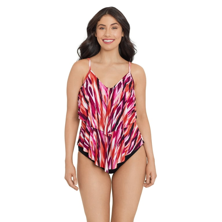 Trimshaper Women's Ronnie Two Tier Ruffle Tankini Swimsuit Top