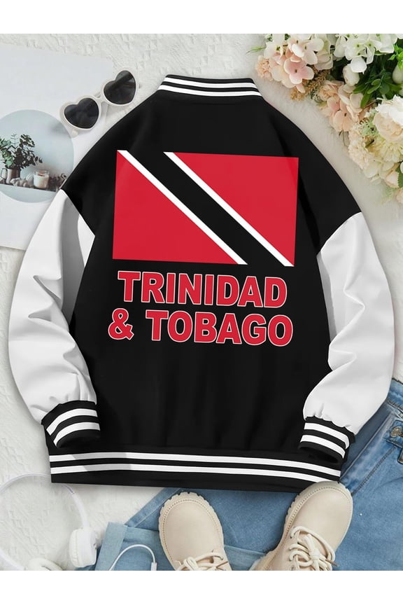 Women's Trinidad and Tobago Baseball Jacket National Flag Pride Hoodie Varsity Style | Ancestry Heritage Keepsake Souvenir for Women