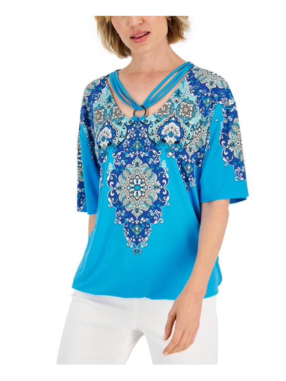 Women's Trinity Geo-Print Ring-Hardware Top Electric Sea Combo XL