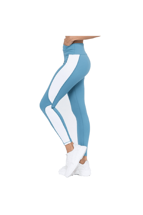 Women's Triple Color Block Activewear Leggings - SLATE BLUE, S