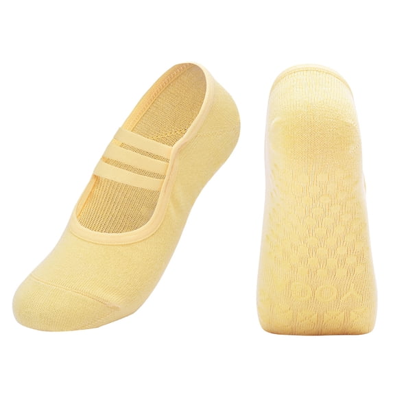 Women's Triple-Strap Backless Yoga Socks, Anti-Slip Professional Pilates Grip Socks for Dance Fitness and Athletic Training, Yellow, One Size