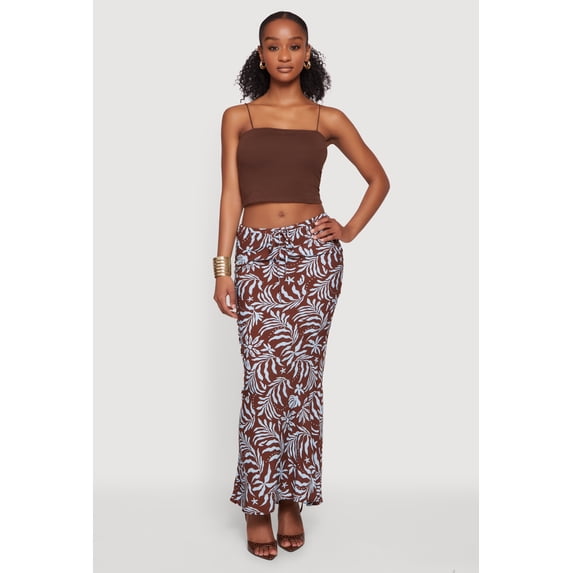 Women's Tropical Leaf Print Drawstring Waist Maxi Skirt