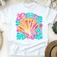 thumbnail image 1 of Women’s Tropical Seashell T-Shirt, Bright Hibiscus Floral Beach Graphic Tee, White, Size S, 1 of 6