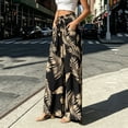 thumbnail image 1 of Women's Tropical Wide Leg Pants, Floral Print High Waist With Ruffle & Drawstring, Loose Beach Trousers With Side Pockets Beige XL, 1 of 4