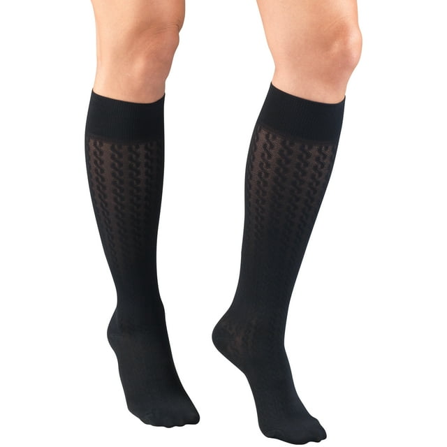 Women's Trouser Socks, Dress Style, Cable Pattern: 15-20 mmHg, Navy, X ...